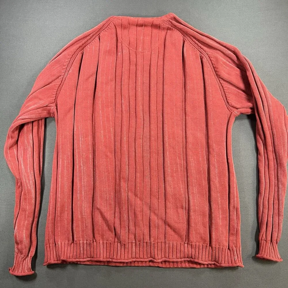 Tommy Bahama Mens L Red Ribbed Knit Sweater 100% Cotton Long Sleeve